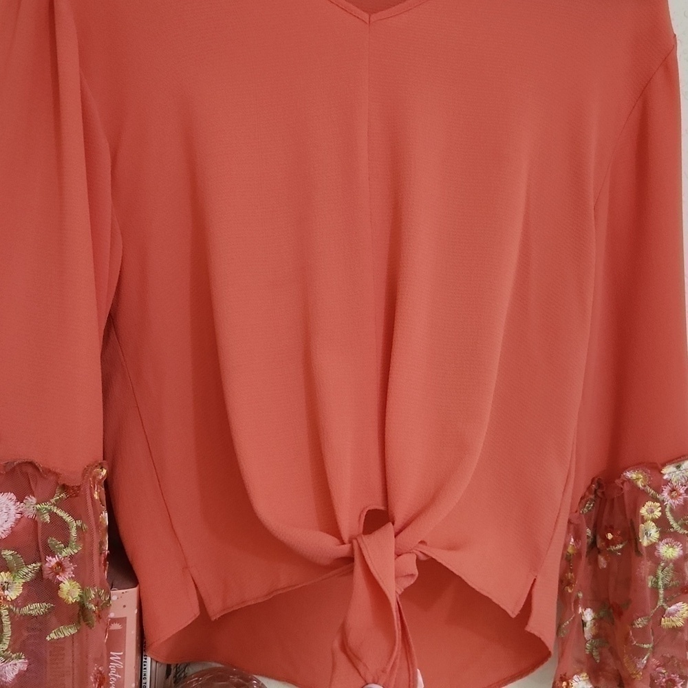 Embroidered Floral Sheer Sleeve Bohemian Blouse small Feminine - Picture 2 of 9
